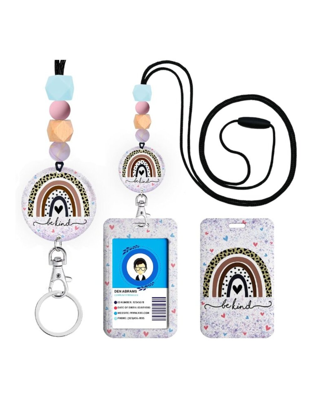 Rainbow Lanyard for ID Badges and Keys, Silicone Beaded Breakaway Lanyard